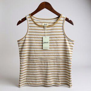 Womens Pact Small Tank Top Brown & White Striped Organic Cotton